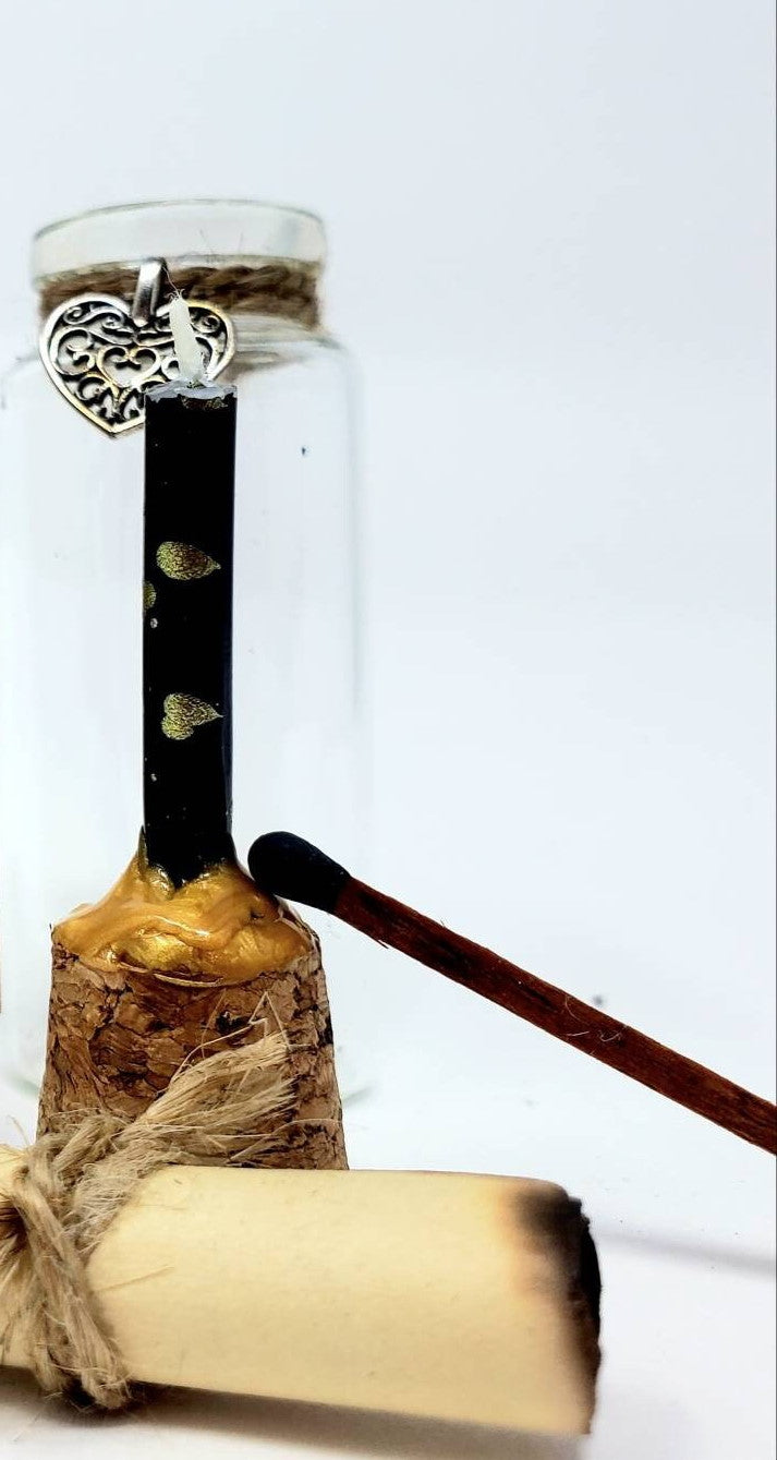 Hexe’s Mini simple, ready-to-use Spell Kit for practitioners of all levels - Candle , glass bottle and cork, Hand stained scroll with Instructions