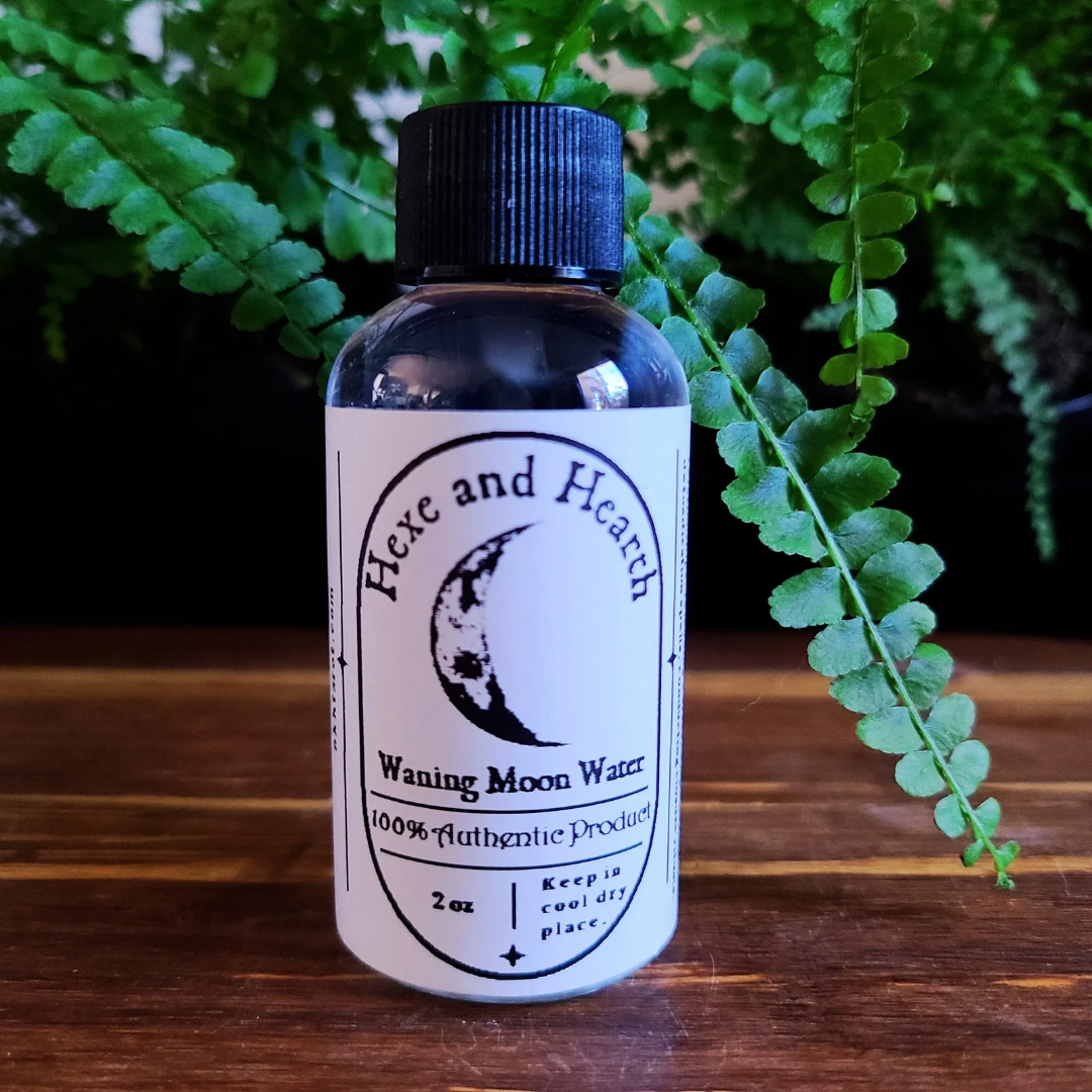 4-Pack Moon Water and Crystal Set – Moon Phases Water with Bonus Selenite Wand & Hexe Black Salt Vial – Ritual Cleansing, Charging, Intention Setting