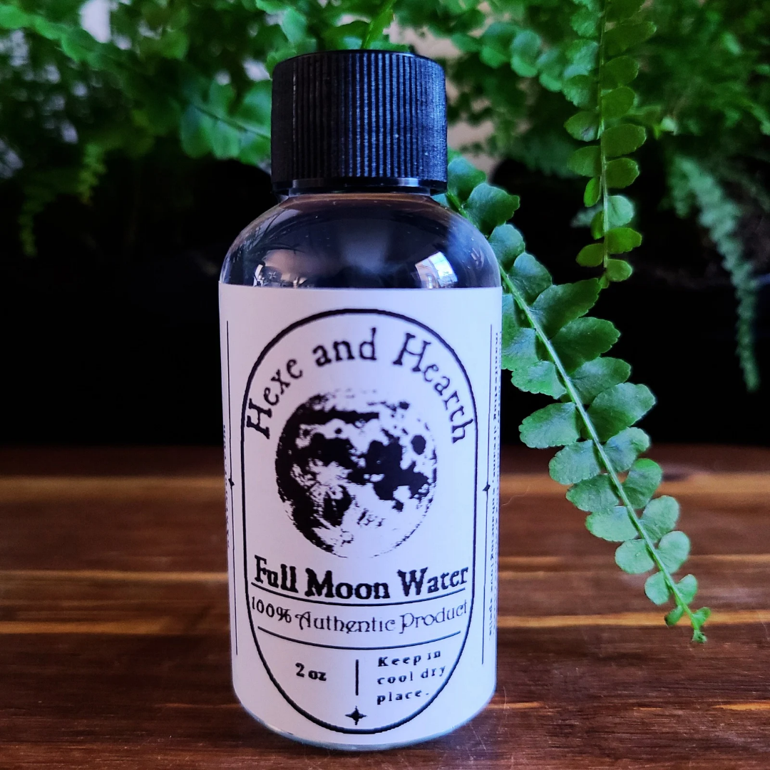 4-Pack Moon Water and Crystal Set – Moon Phases Water with Bonus Selenite Wand & Hexe Black Salt Vial – Ritual Cleansing, Charging, Intention Setting