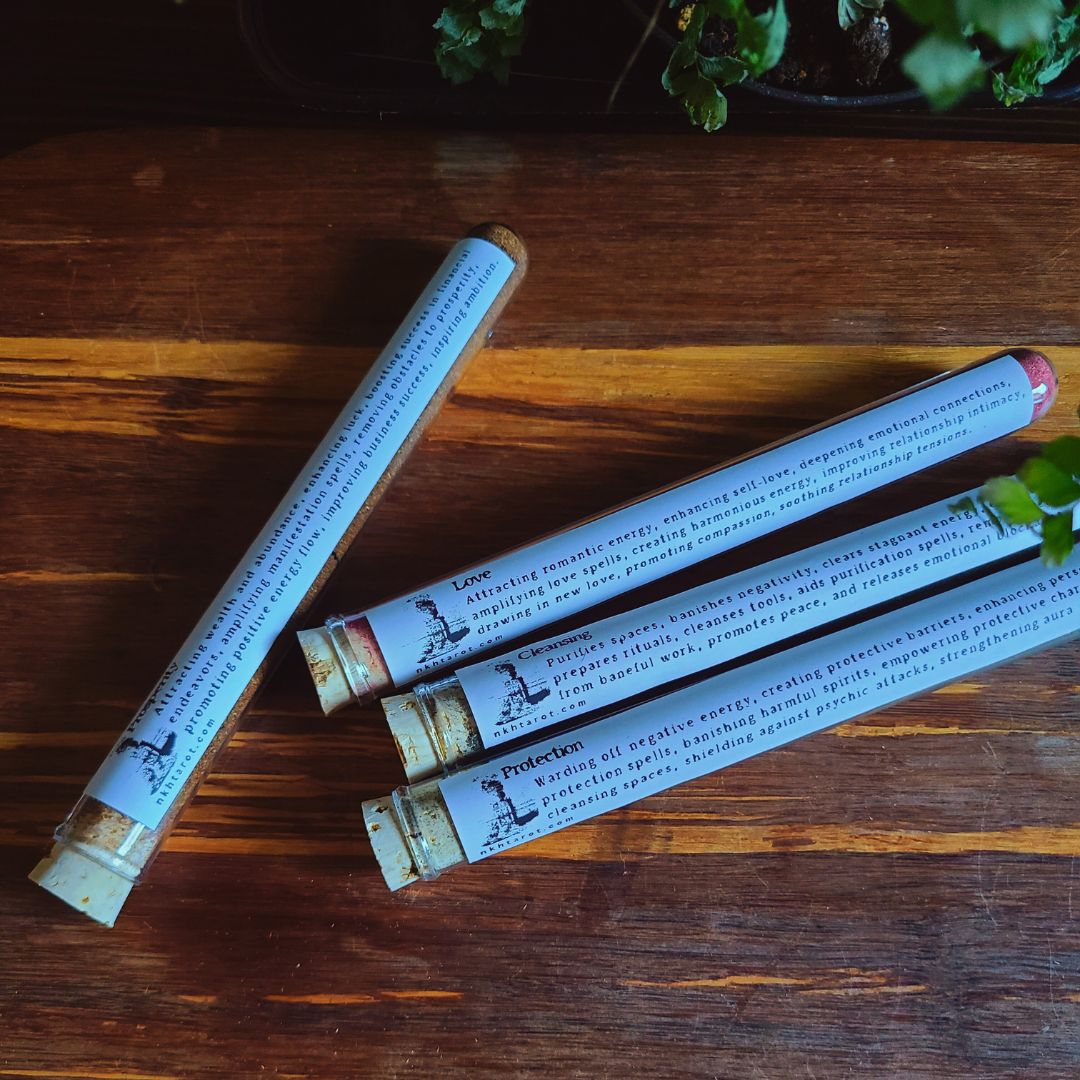4-Piece Loose Incense Test Tube Bundle for Spellwork & Ritual Magic - Protection, Cleansing, Love, Prosperity - Natural Herbs for Altar & Charcoal Burning - Eco Friendly & Intention-Based Magic Tools