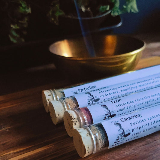 4-Piece Loose Incense Test Tube Bundle for Spellwork & Ritual Magic - Protection, Cleansing, Love, Prosperity - Natural Herbs for Altar & Charcoal Burning - Eco Friendly & Intention-Based Magic Tools