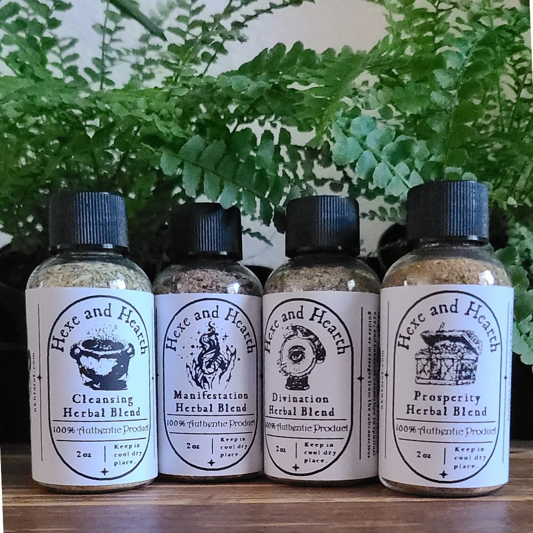 4-Pack Herbal Blend Bottles for Manifestation, Divination, Cleansing & Prosperity – Spiritual Wellness Kit
