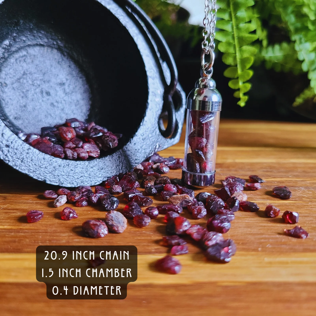 Garnet Crystal Necklace with Smoothed Gemstone Chamber for Energy Absorption – 20.9” Chain, Empowering Crystal Jewelry for Passion, Strength, Vitality