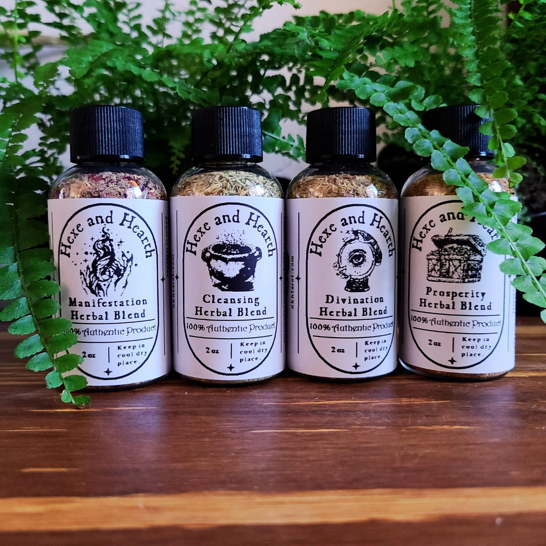 4-Pack Herbal Blend Bottles for Manifestation, Divination, Cleansing & Prosperity – Spiritual Wellness Kit