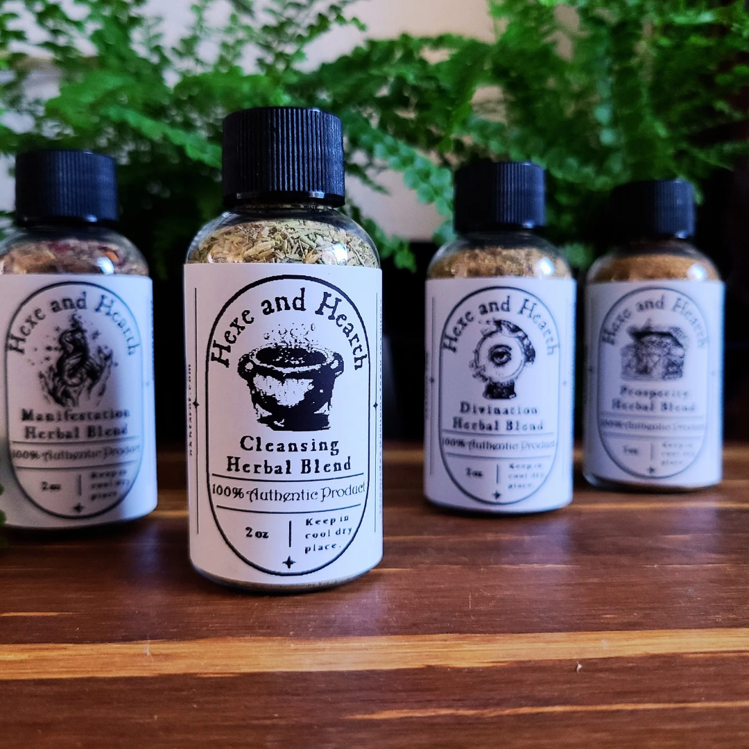 4-Pack Herbal Blend Bottles for Manifestation, Divination, Cleansing & Prosperity – Spiritual Wellness Kit