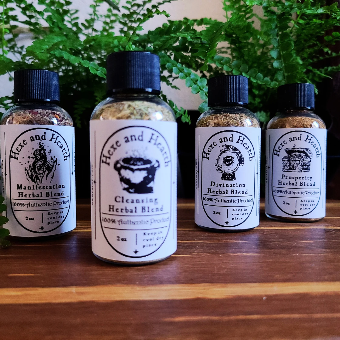 4-Pack Herbal Blend Bottles for Manifestation, Divination, Cleansing & Prosperity – Spiritual Wellness Kit