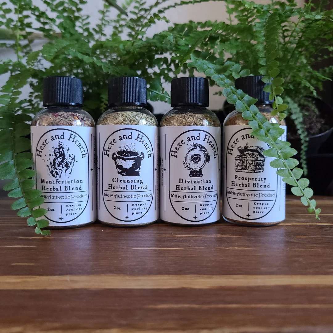 4-Pack Herbal Blend Bottles for Manifestation, Divination, Cleansing & Prosperity – Spiritual Wellness Kit