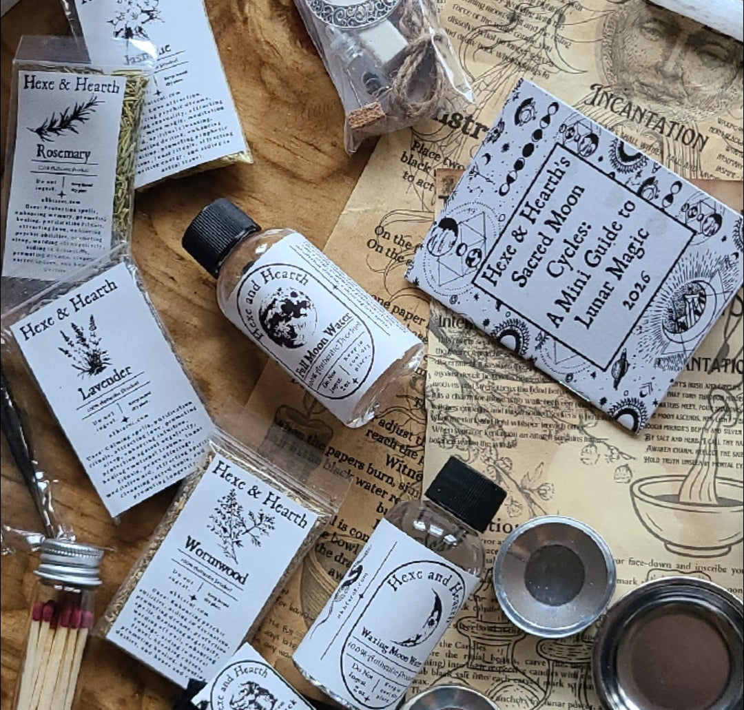 Lunar Spell Kit –3 spells 4 Moon Waters, Selenite Wand & Hexe Black Salt, Cleansing, Charging & Intention
