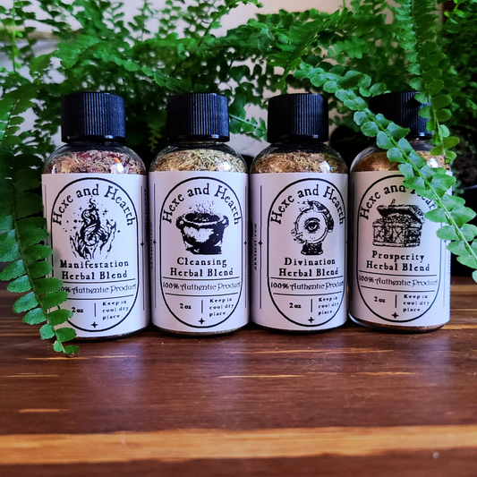 Hexe’s Herbal Blends 4-Pack – Potent Herbs for Divination, Cleansing, Manifestation, and Prosperity Spellwork and Rituals