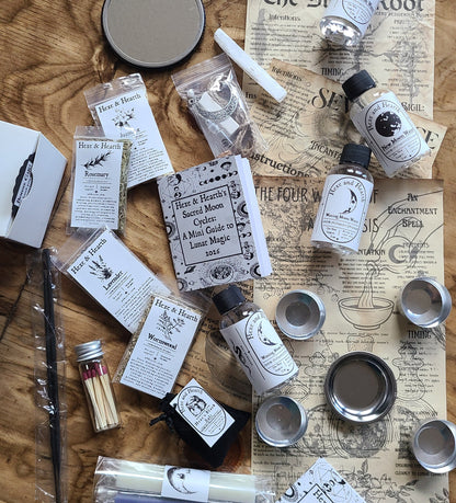 Lunar Spell Kit –3 spells 4 Moon Waters, Selenite Wand & Hexe Black Salt, Cleansing, Charging & Intention