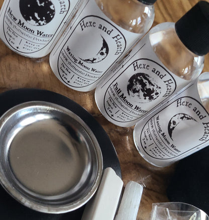 Lunar Spell Kit –3 spells 4 Moon Waters, Selenite Wand & Hexe Black Salt, Cleansing, Charging & Intention